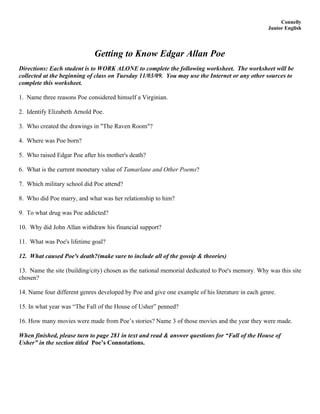 RavenWorksheet.pdf | Vocabulary words, The raven poem ...