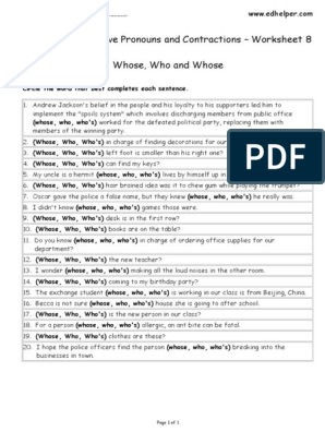 Edhelper Pronouns, Possessive Pronouns and Contractions ...