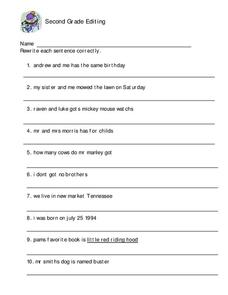 Second Grade Editing Worksheet for 2nd - 3rd Grade | Lesson Planet