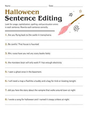 Halloween Sentence Editing | Worksheet 
