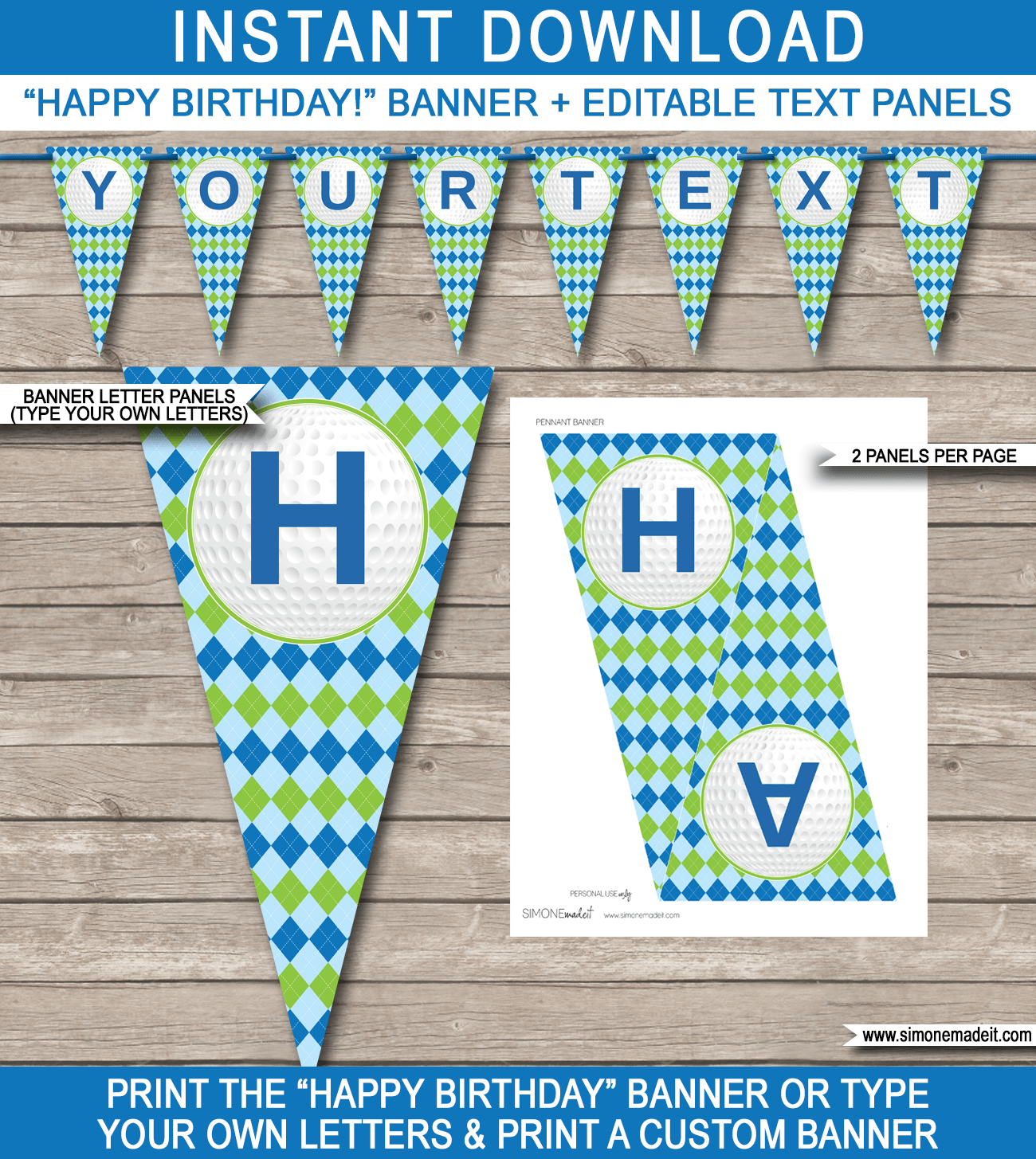 Golf Party Banner template - blue &  green