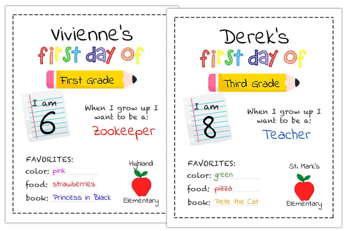 editable printable first day of school signs