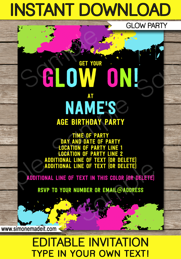 Neon Glow Party Invitations template