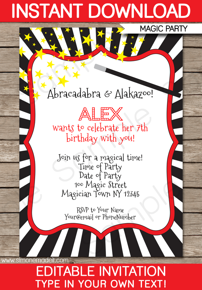 Magic Party Invitations Template - red