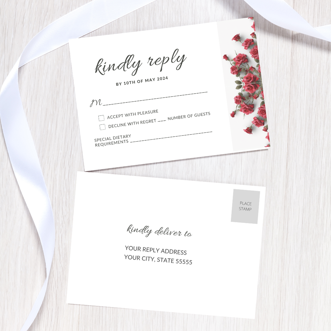 Printable DIY Wedding Invitation Templates with Red Roses Floral ...