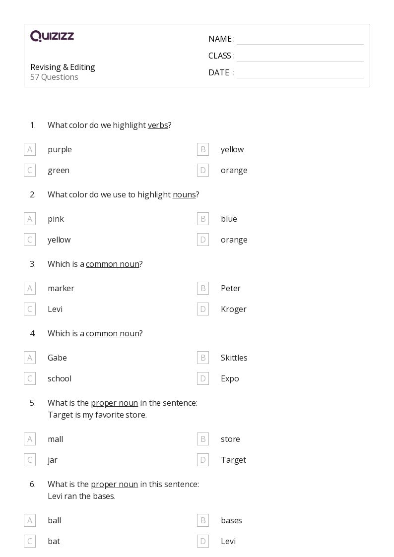 50+ Editing worksheets for 2nd Class on Quizizz | Free &  Printable