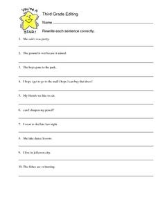 Third Grade Sentence Editing Worksheet Worksheet for 3rd Grade ...