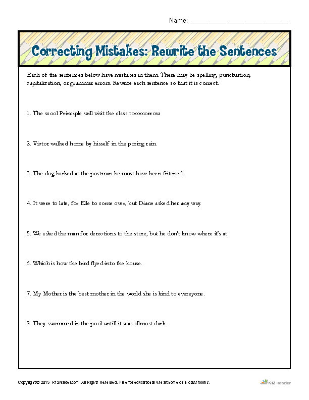 editing worksheet 5th grade