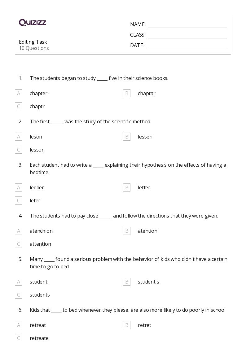 editing worksheet for 3rd grade