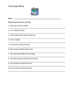 Third Grade Editing Worksheet for 3rd - 4th Grade | Lesson Planet