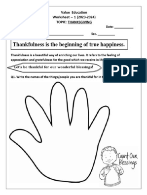 Class 1 Value Education Worksheet-1 (Thanksgiving) | PDF