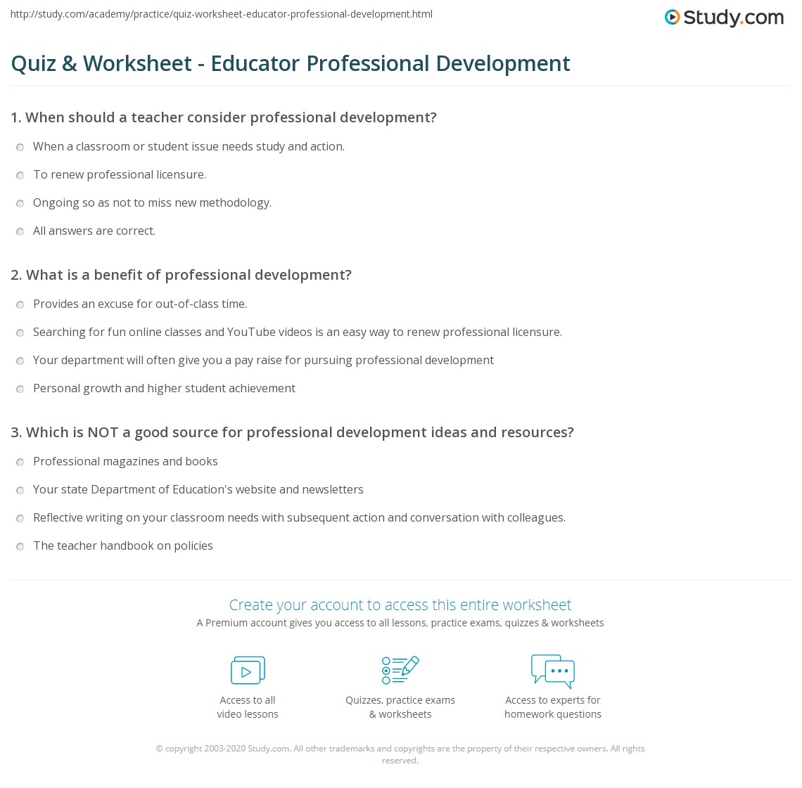 Quiz &  Worksheet - Educator Professional Development | Study.com