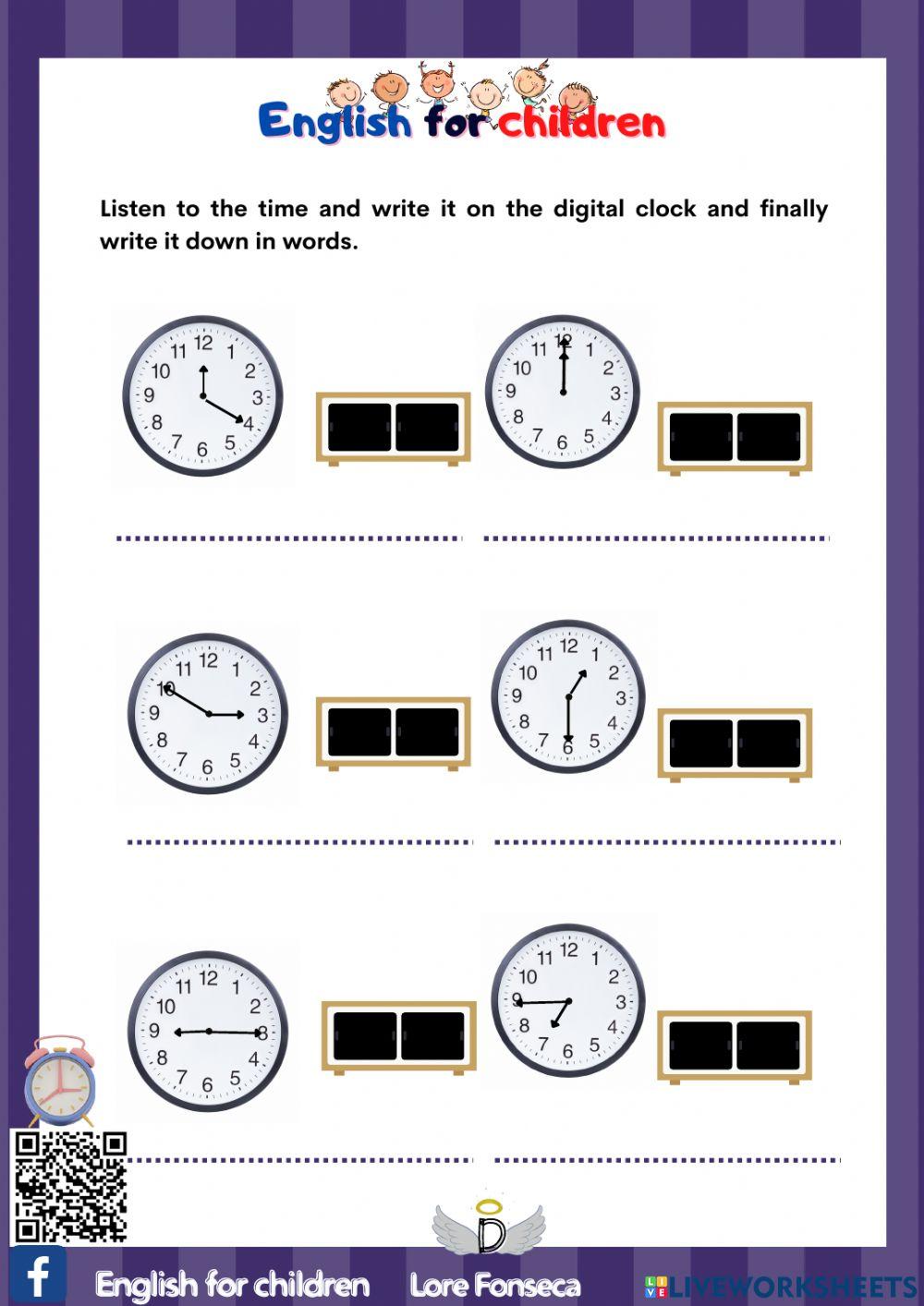 Telling the time efc lore worksheet  