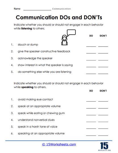 effective communication worksheet for adults