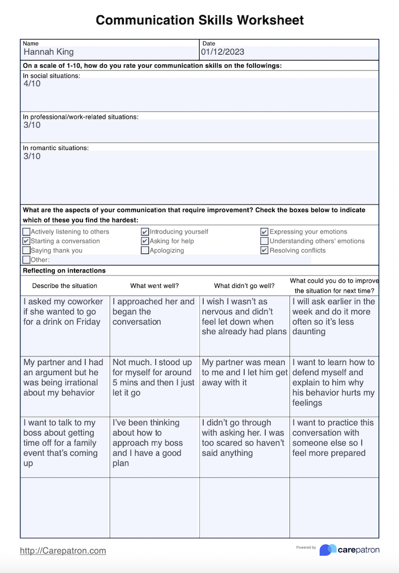Communication Skills Worksheet &  Example | Free PDF Download