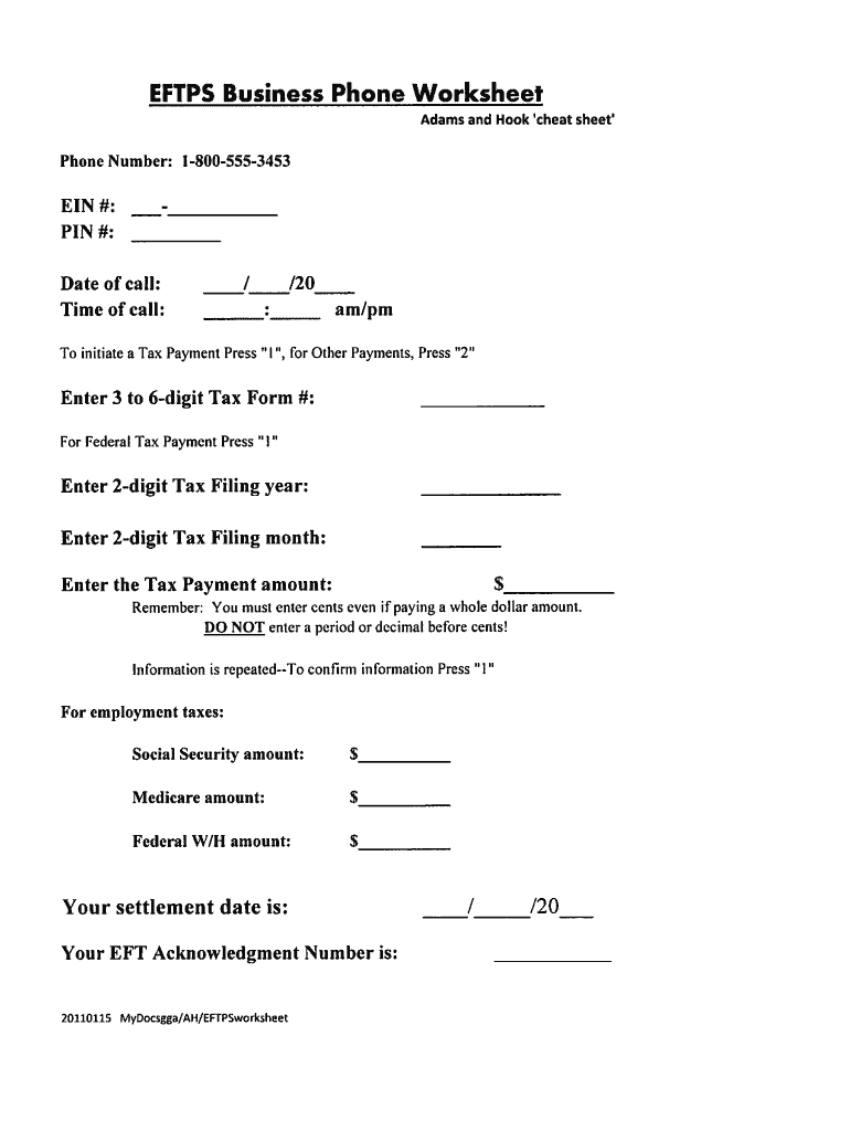 Eftps business phone worksheet: Fill out &  sign online | DocHub