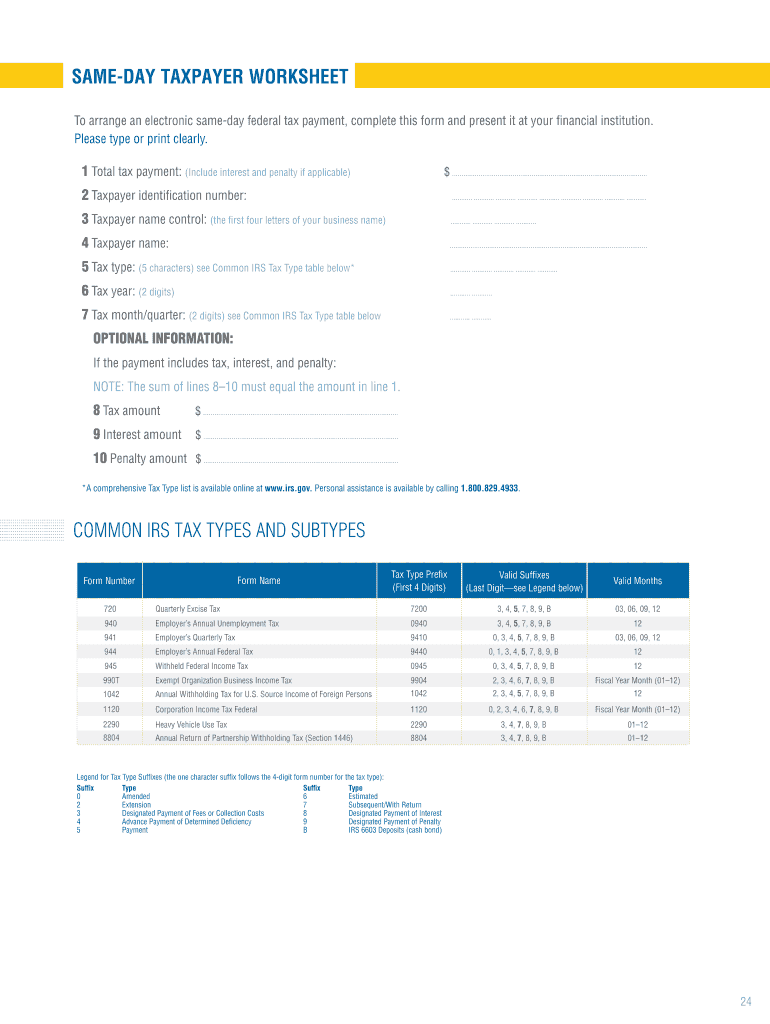 Same Day Taxpayer Worksheet Example - Fill Online, Printable ...