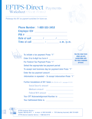 EFTPS-Direct Payments Short Form - Fill and Sign Printable ...