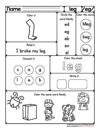eg word family worksheet