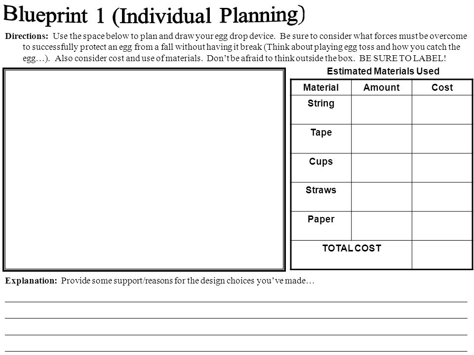 EGG DROP WORKSHEETS Updated 3/24/10 Individual Plan Group Plan ...
