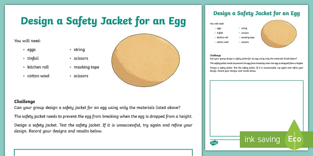 Design a Safety Jacket for an Egg Worksheet (teacher made)