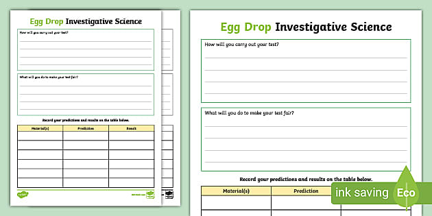 Egg Drop Investigative Science Activity Recording Sheet