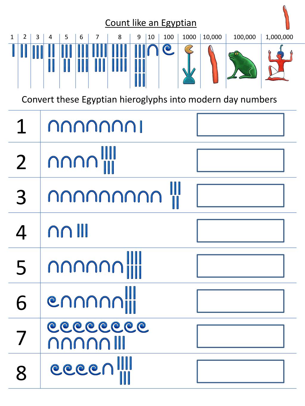 egyptian number system worksheet