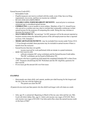 Earned Income Credit (EIC)(Refundable) - Earned Income Credit (EIC ...