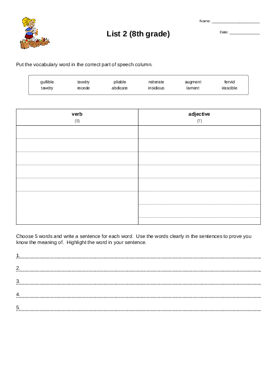 8TH GRADE / YEAR 8 Worksheets