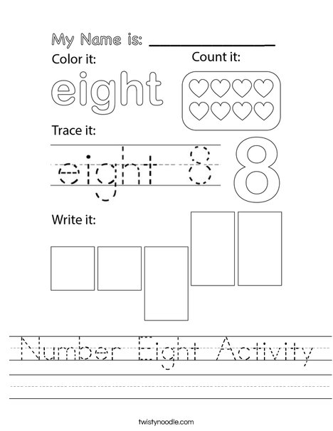 Number Eight Activity Worksheet - Twisty Noodle