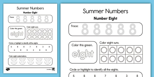 Summer Number Eight Worksheet | Special Education | Twinkl