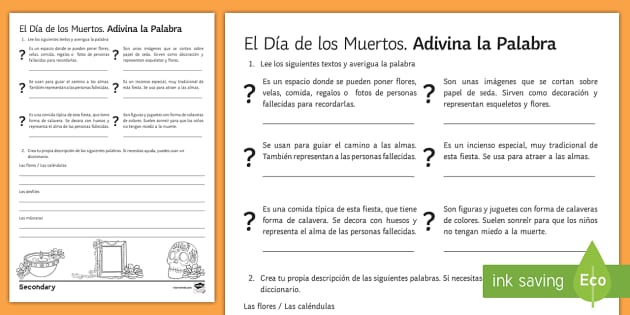 el dia de los muertos worksheet