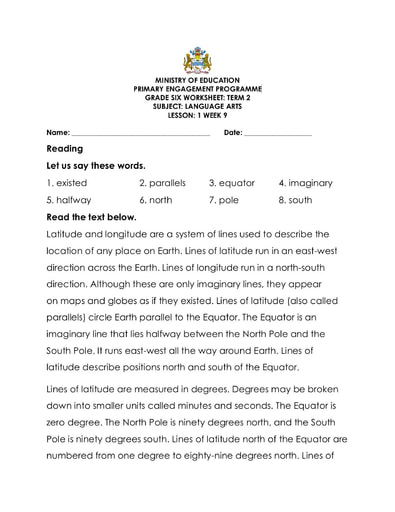 ela 6th grade worksheet