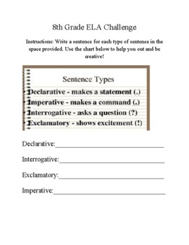8th Grade ELA Challenge WORKSHEET by TheJuniorHighHelper worksheets library