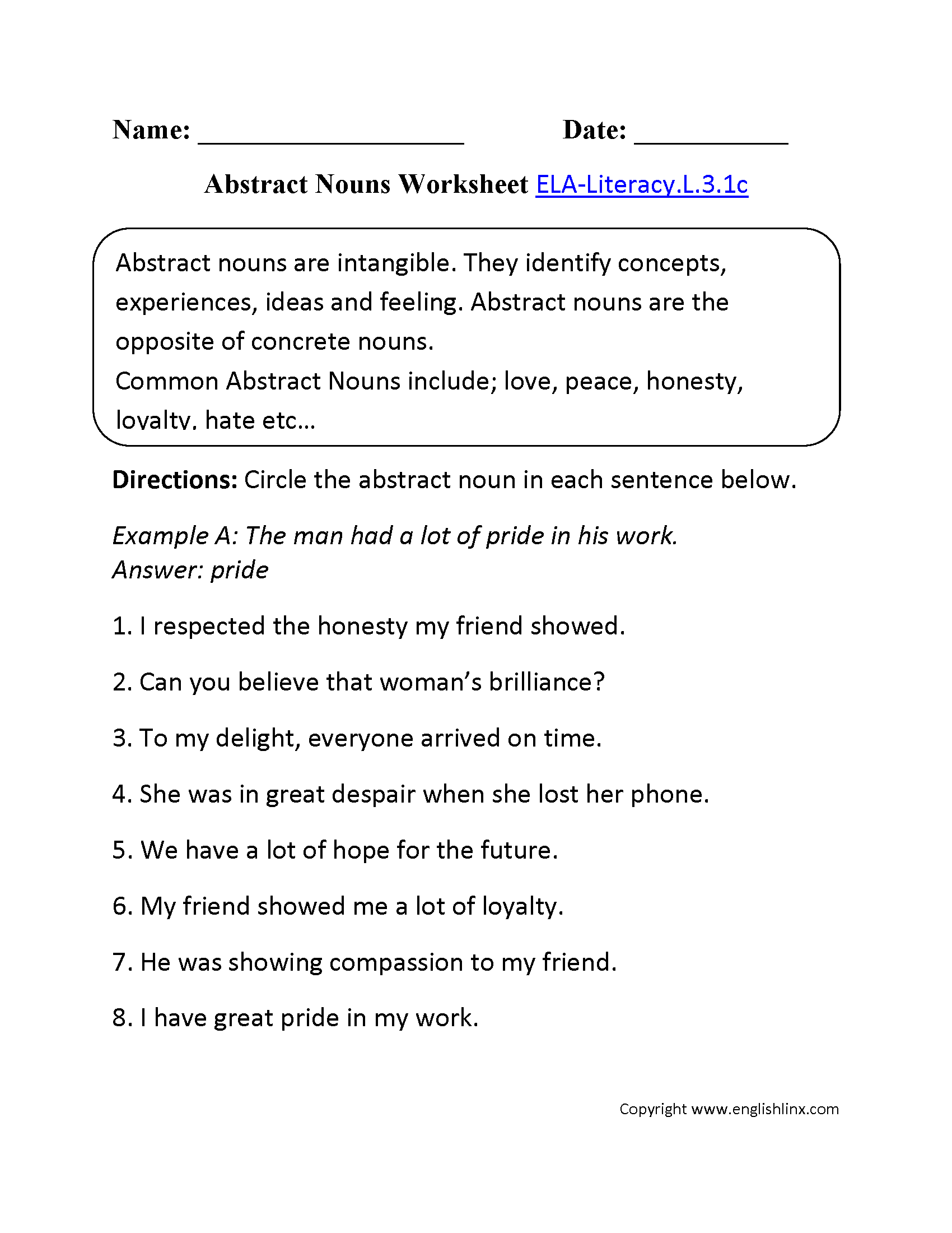 English Worksheets | 3rd Grade Common Core Worksheets