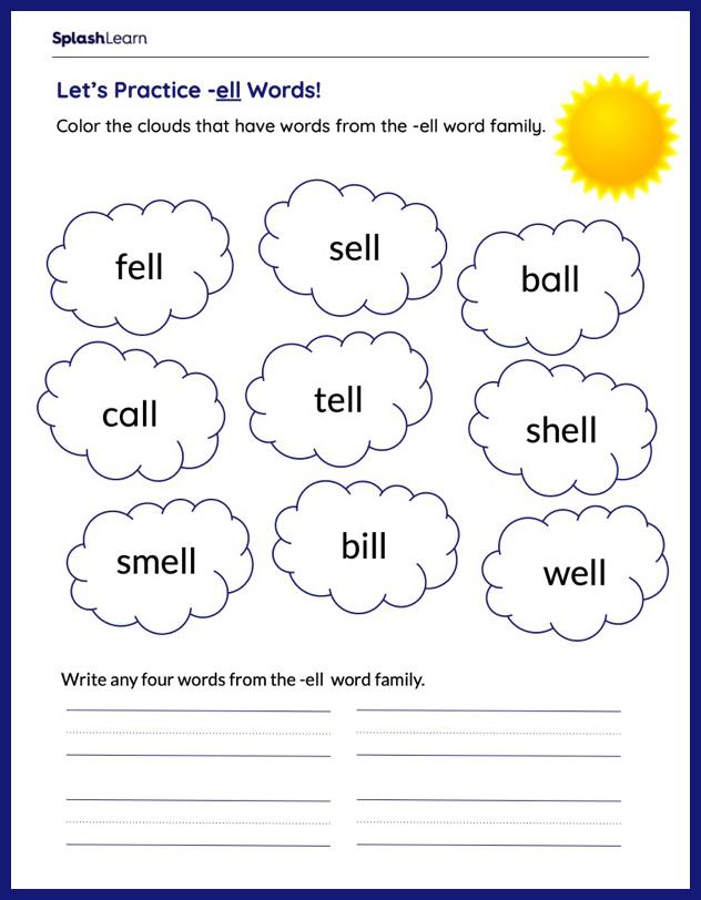 Lets Practice -ell Words - ELA Worksheets - SplashLearn
