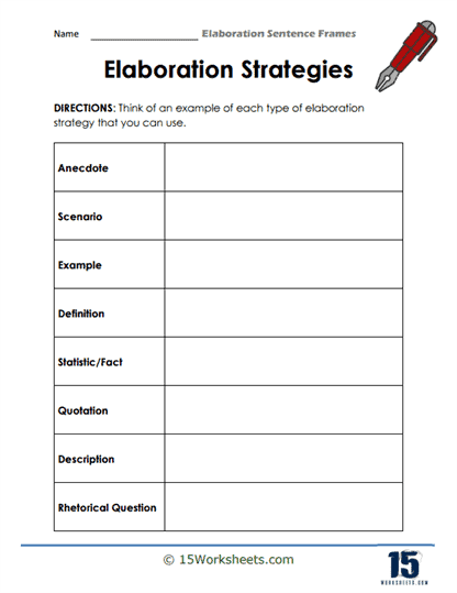 elaboration in writing worksheet
