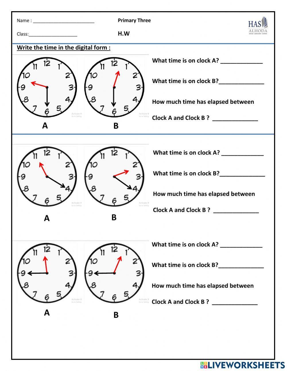 Elapsed time worksheet for 3 Live Worksheets Worksheets Library
