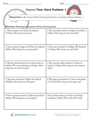 Elapsed Time Word Problems 1 | Worksheet 