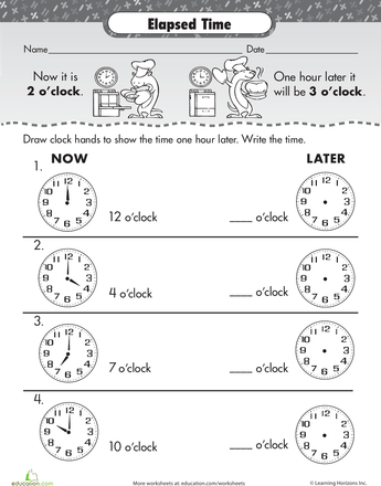 Elapsed Time: One Hour Later | Worksheet 