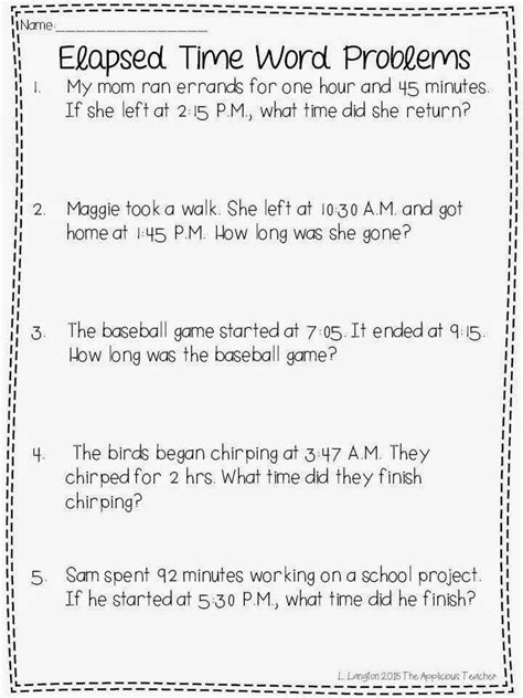 Elapsed Time Word Problems 3Rd Grade