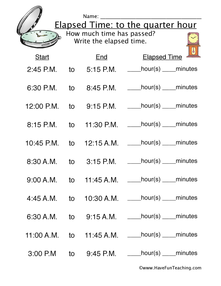 elapsed time worksheet for 3rd grade