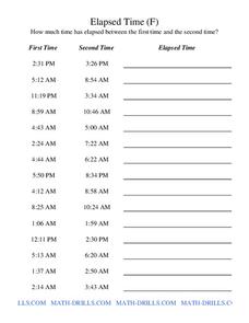 Elapsed Time Worksheet for 3rd - 4th Grade | Lesson Planet