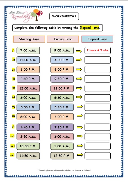 Grade 3 Maths Worksheets: (8.6 Elapsed Time) - Lets Share Knowledge