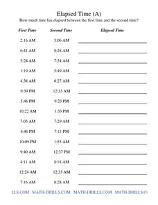 Elapsed Time Worksheets :: 25 - 48