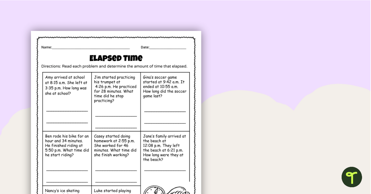 Elapsed Time Worksheet | Teach Starter