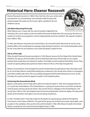 Historical Heroes: Eleanor Roosevelt | Worksheet 