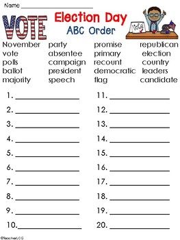 Election Day ABC Order Worksheet by TeacherLCG worksheets library