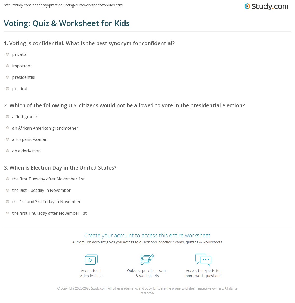 Voting: Quiz &  Worksheet for Kids | Study.com