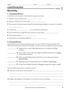 Electricity Worksheet for 9th - Higher Ed | Lesson Planet